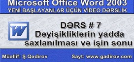 Dəyişikliklərin yadda saxlanılması və işin sonu